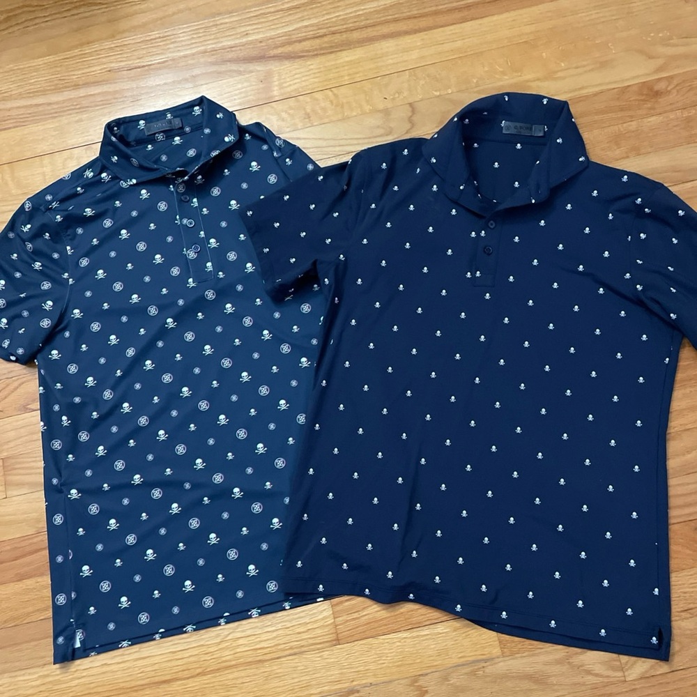 2  G/Fore Golf Polo Shirt‎ Mens M All Over Print Skulls Navy Blue  Read